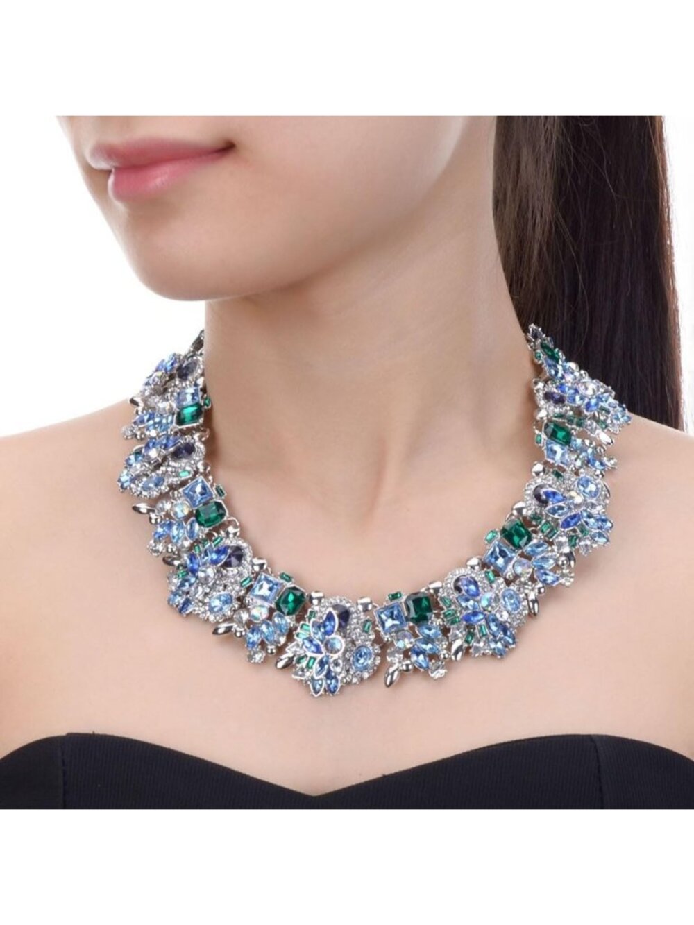 Glam Crystal Rhinestone Chunky Chain Choker Necklace - Vintage Bib Statement - Picture 2 of 4